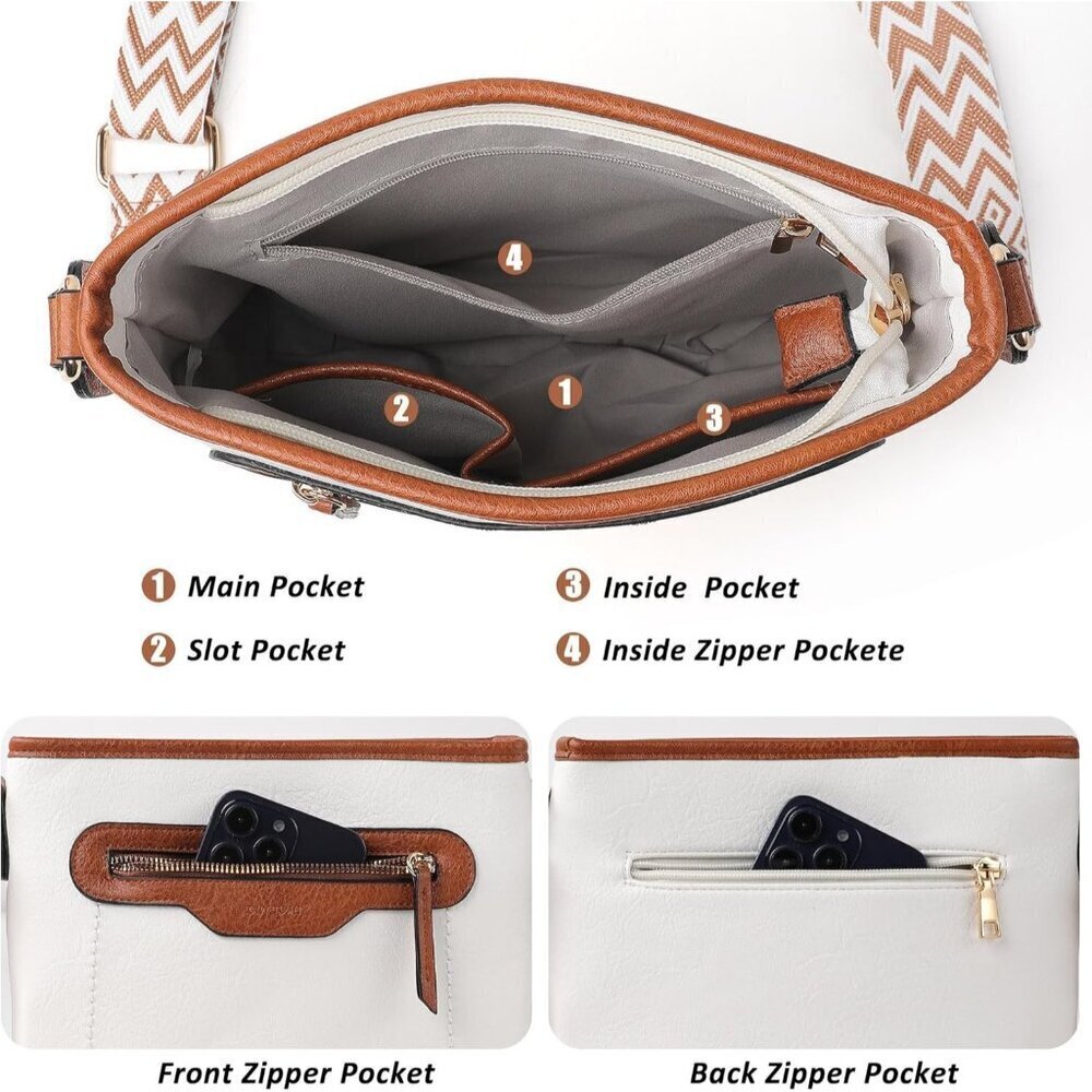 Women’s Light Brown 3PCS PU Leather Purses Set Crossbody Wallet & Hobo Tote Bag - Picture 7 of 8